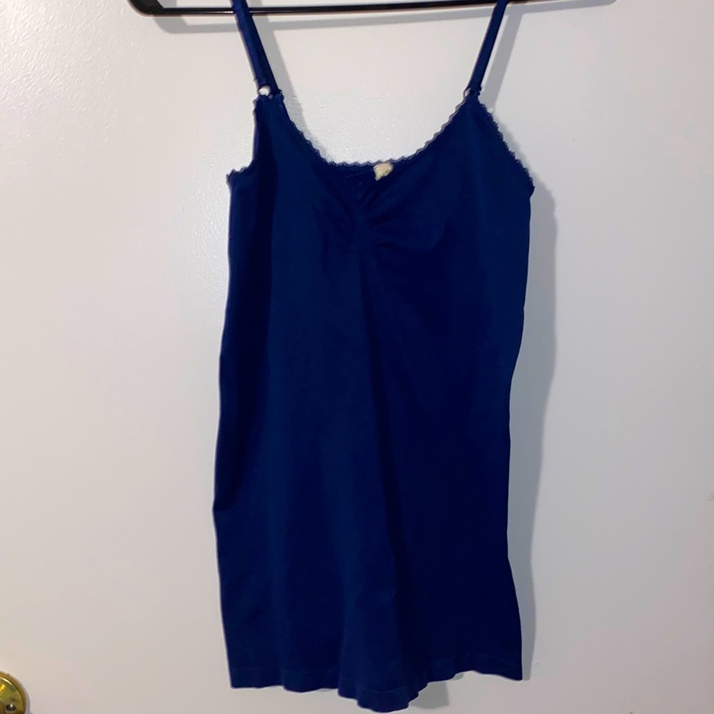 Charlotte Russe Navy Blue V-Neck Lace Trim Layering Cami Tank Top (M/L)